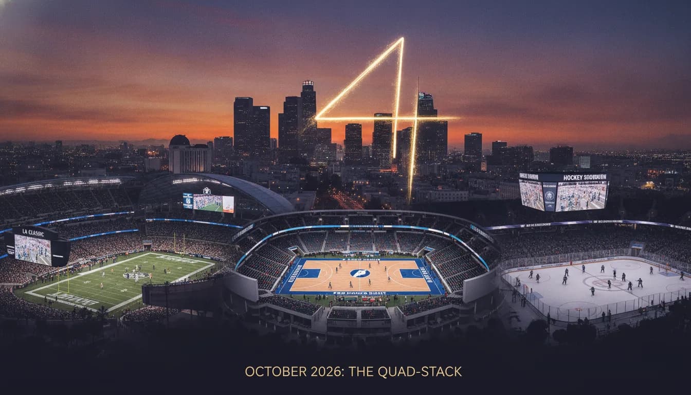 Atmospheric sports-venue photograph: Every October 2026 Weekend Where 3+ Leagues Play the Same City: LA's One Quad-Stack