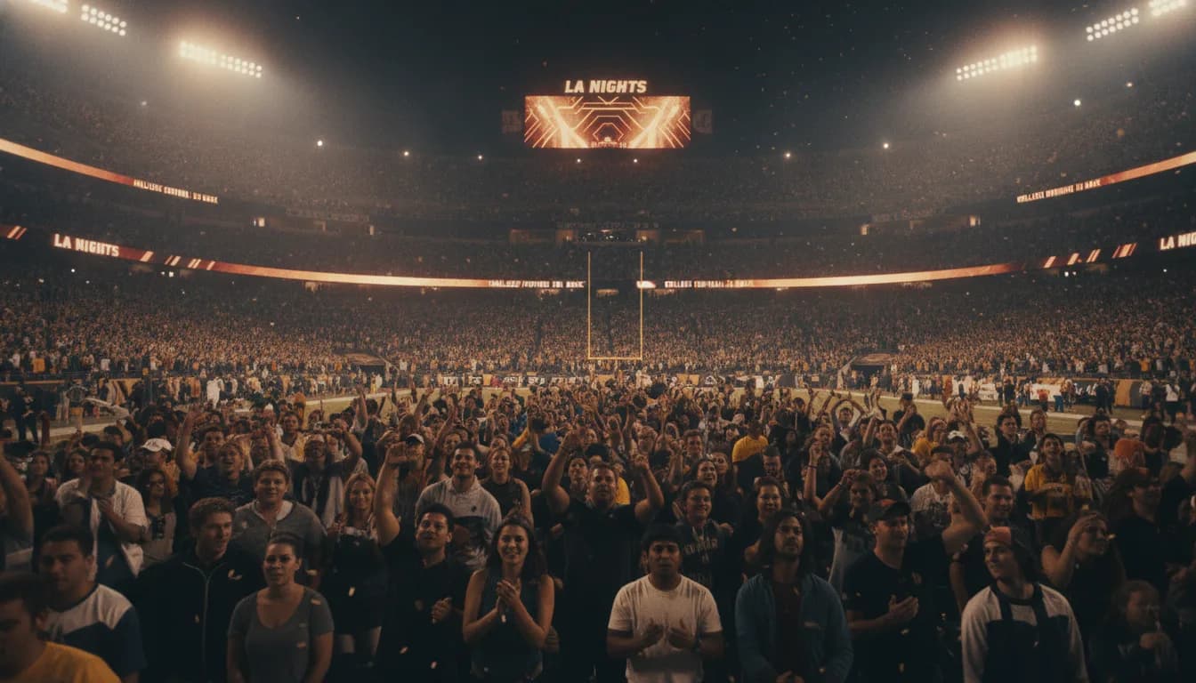 A packed stadium crowd at a sporting event: LA's Only True Same-Day MLB + College Football Double: USC Noon, Angels Night (Aug 29, 2026)