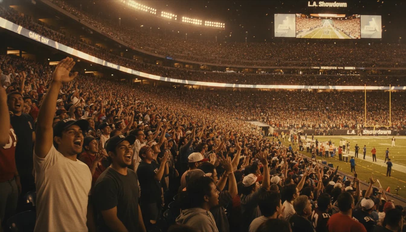 A packed stadium crowd at a sporting event: Los Angeles NFL + College Football Weekend 2026: SoFi Stadium and the Coliseum in One 72-Hour Trip