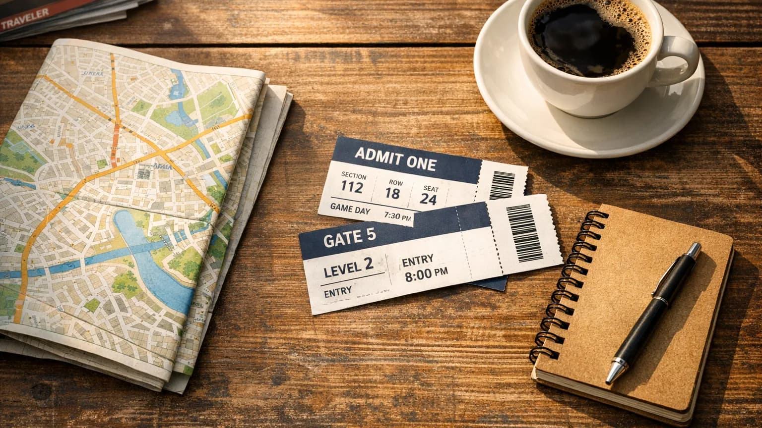 Sports-travel planning flat-lay: What a 2026 World Cup Weekend in Houston Costs: $500 Seat, $551 Hotel Peak