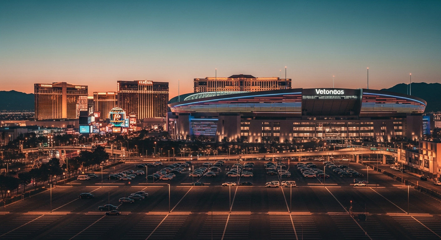 Las Vegas Strip with stadium at twilight