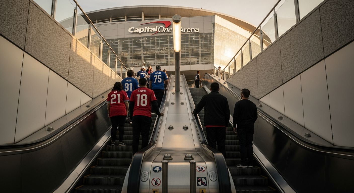 Metro station with arena visible at exit